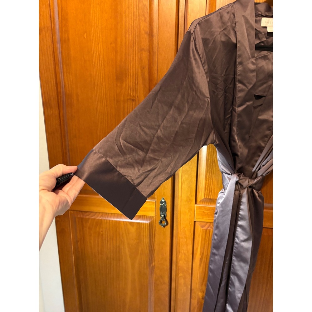 CABERNET Women's Satin Kimono‎ Robe Tie Waist 3/4 Sleeve Size L Dark Brown